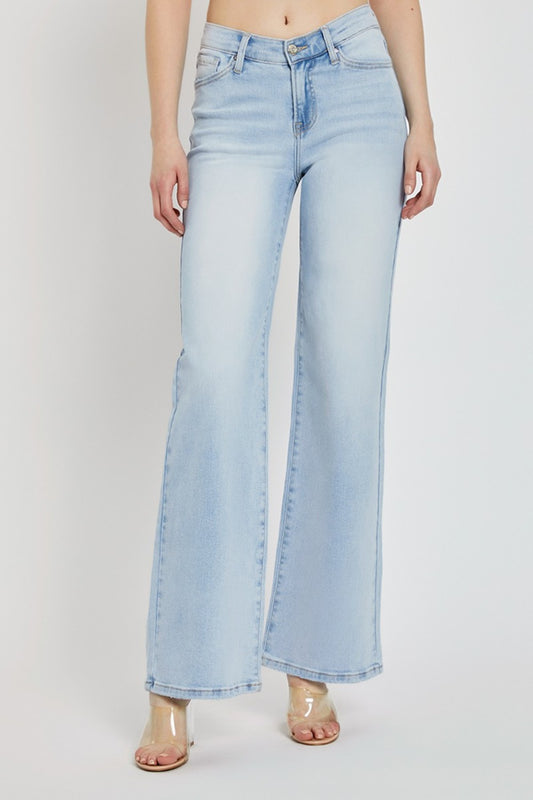 RISEN Full Size Wide Leg V Dipped Front Waist Jeans - Camellia City Chicks