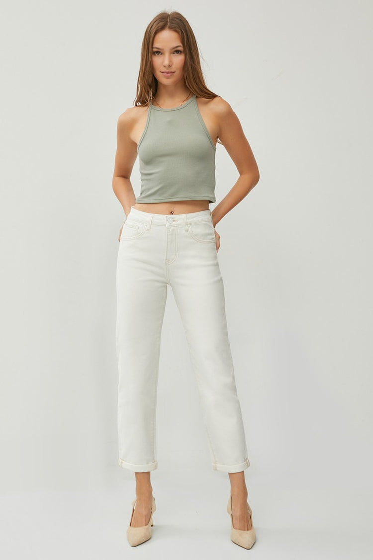 RISEN Full Size High Waist Rolled Hem Straight Jeans - Camellia City Chicks