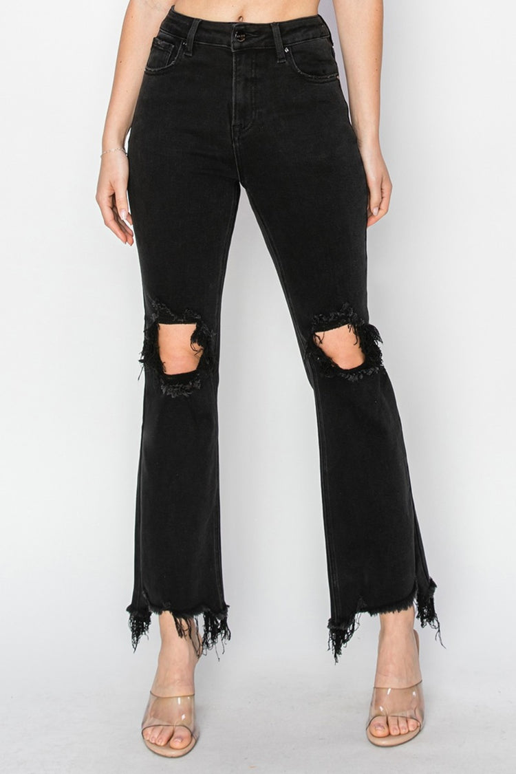 RISEN Full Size Distressed Raw Hem Jeans with Pockets - Camellia City Chicks