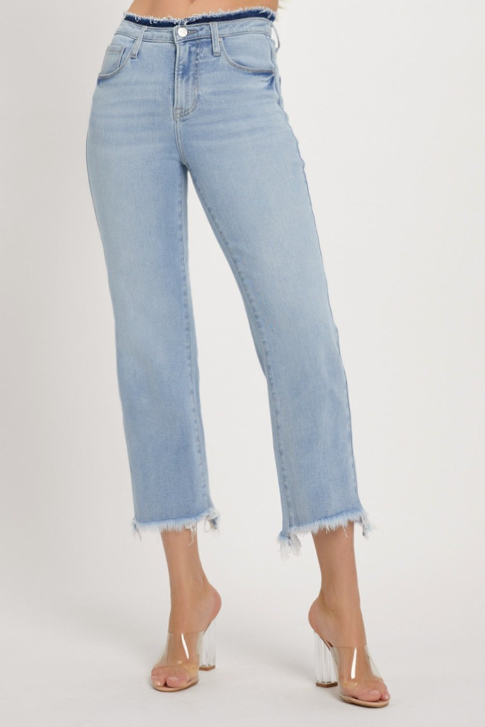 RISEN Full Size High Rise Raw Edge Crop Jeans - Camellia City Chicks