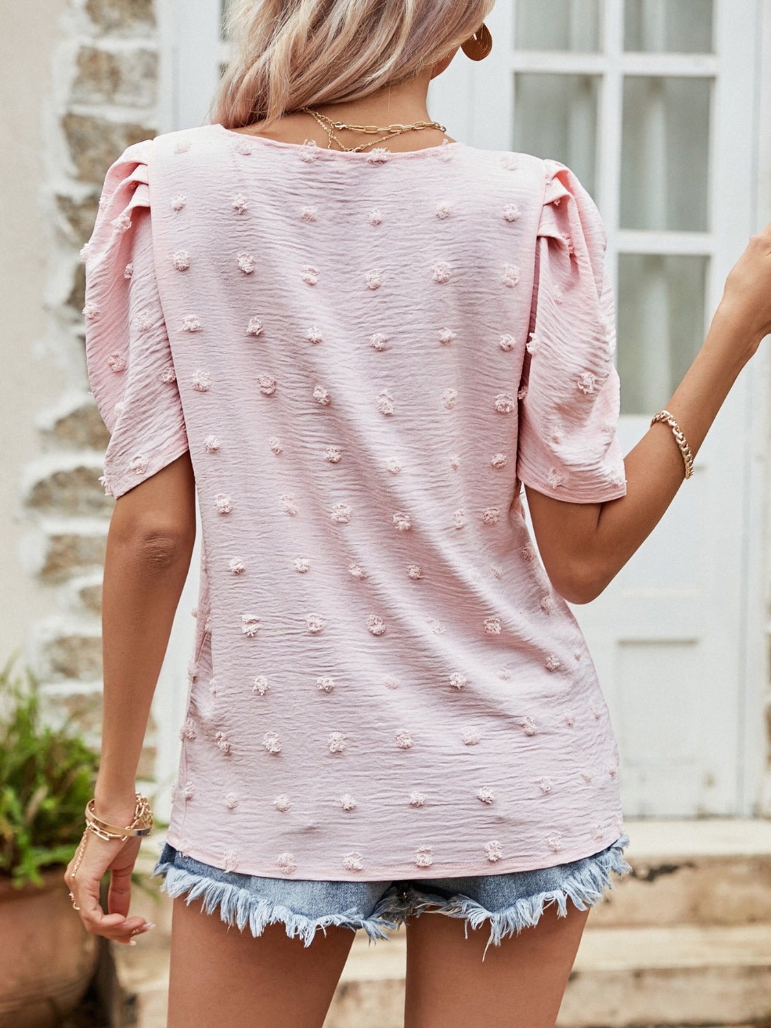 Swiss Dot Short Puff Sleeve Top - Camellia City Chicks