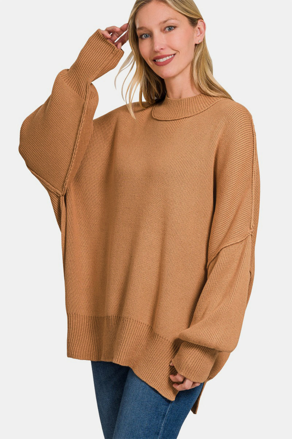 Zenana Side Sit Oversize Sweater - Camellia City Chicks