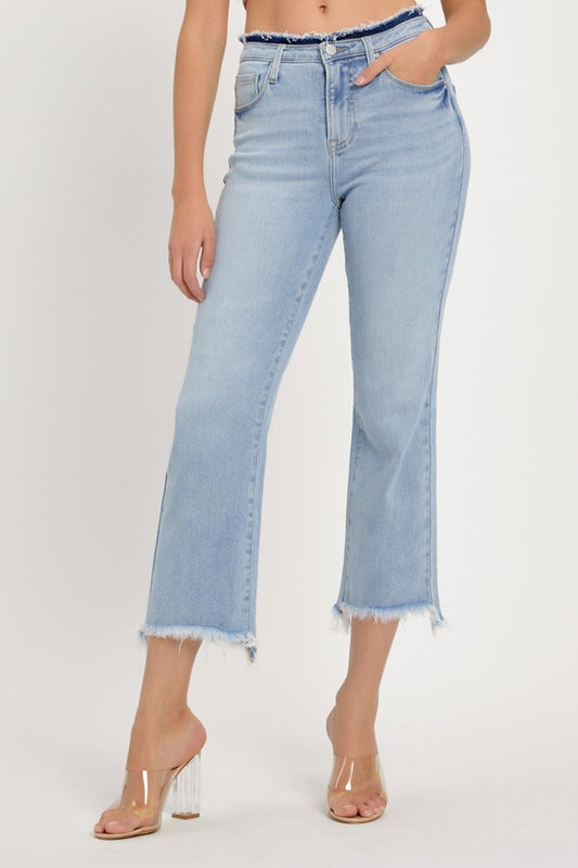 RISEN Full Size High Rise Raw Edge Crop Jeans - Camellia City Chicks