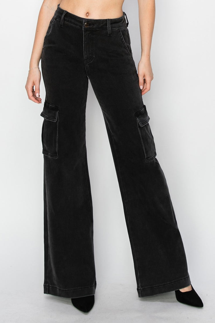 Risen Full Size High Rise Wide Leg Cargo Jeans - Camellia City Chicks