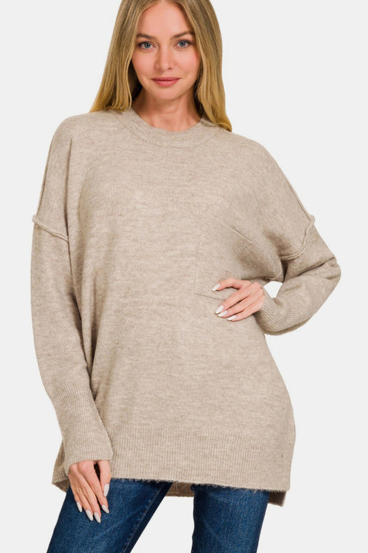 Zenana High-Low Hem Drop Shoulder Sweater - Camellia City Chicks