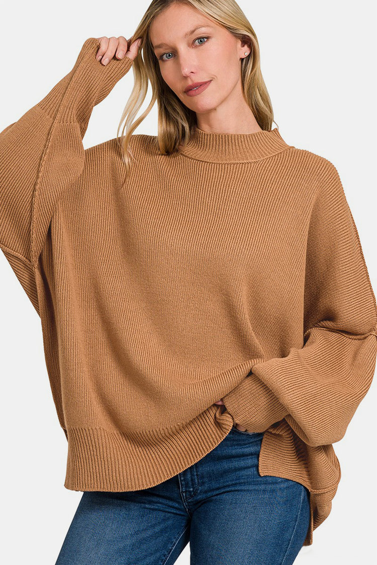 Zenana Side Sit Oversize Sweater - Camellia City Chicks