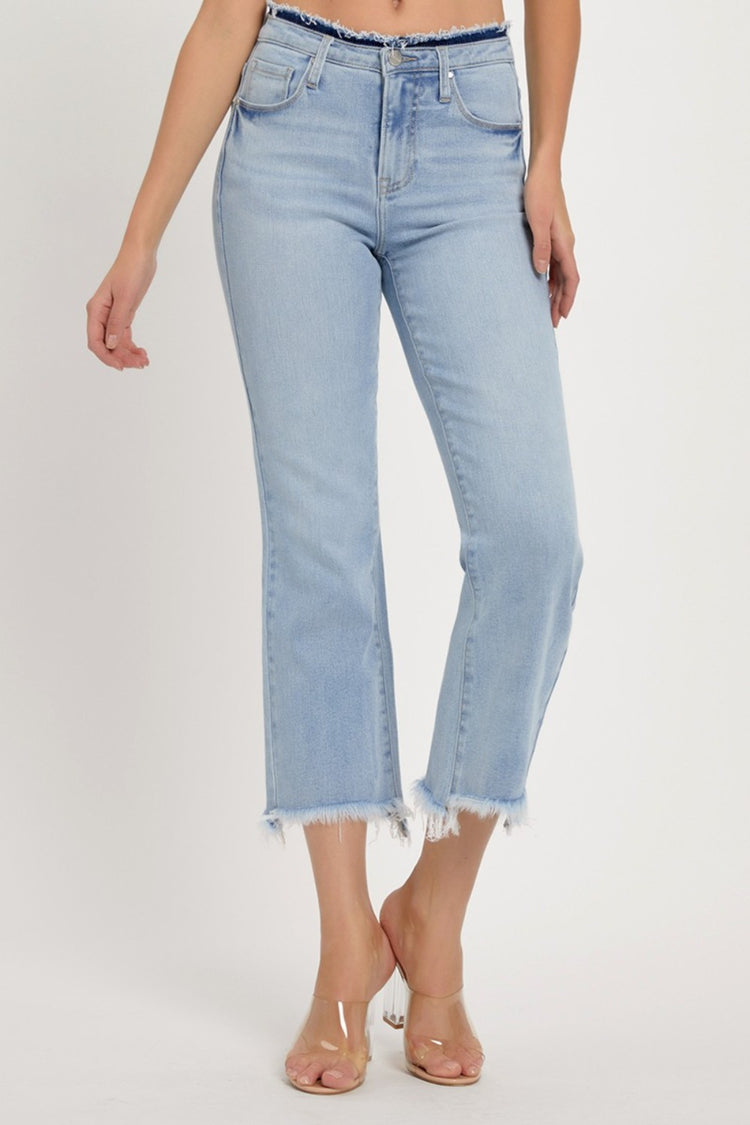 RISEN Full Size High Rise Raw Edge Crop Jeans - Camellia City Chicks