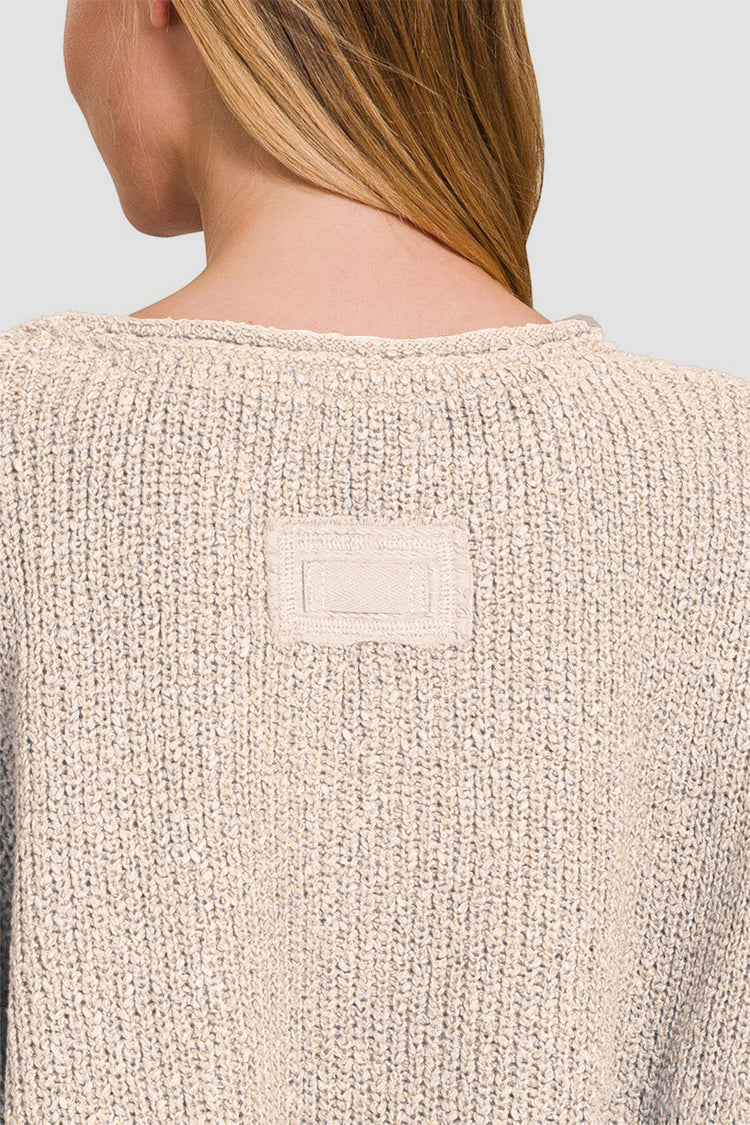 Zenana Notched Side Slit Patch Sweater - Camellia City Chicks