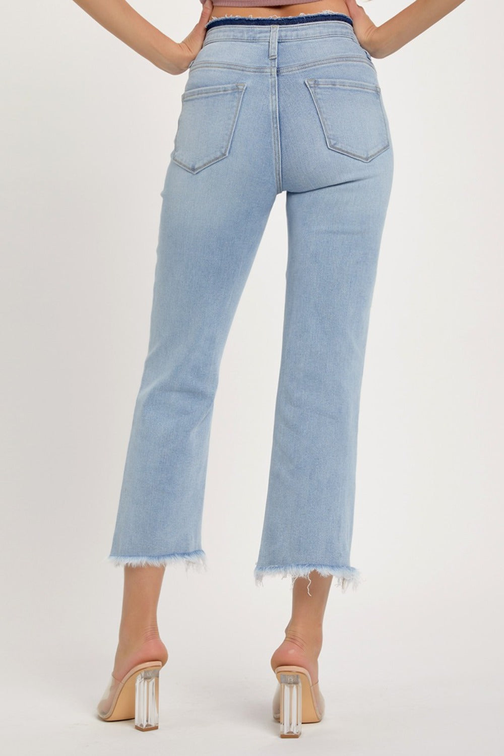 RISEN Full Size High Rise Raw Edge Crop Jeans - Camellia City Chicks