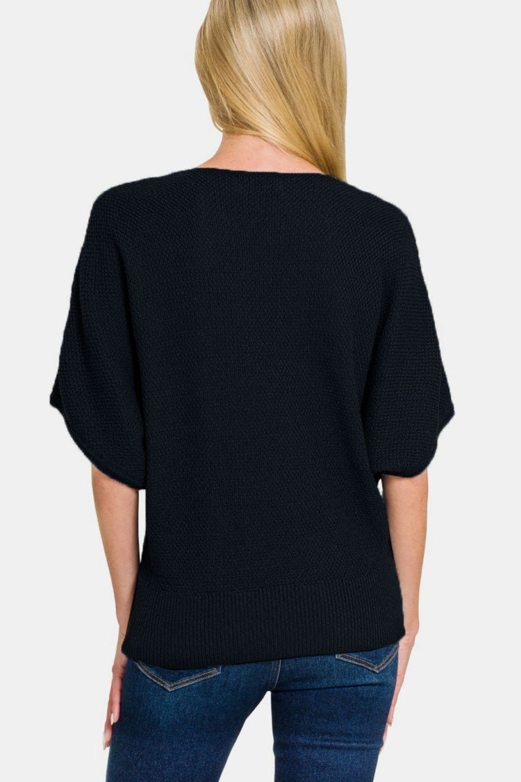 Zenana V-Neck Short Sleeve Dolman Sweater - Camellia City Chicks