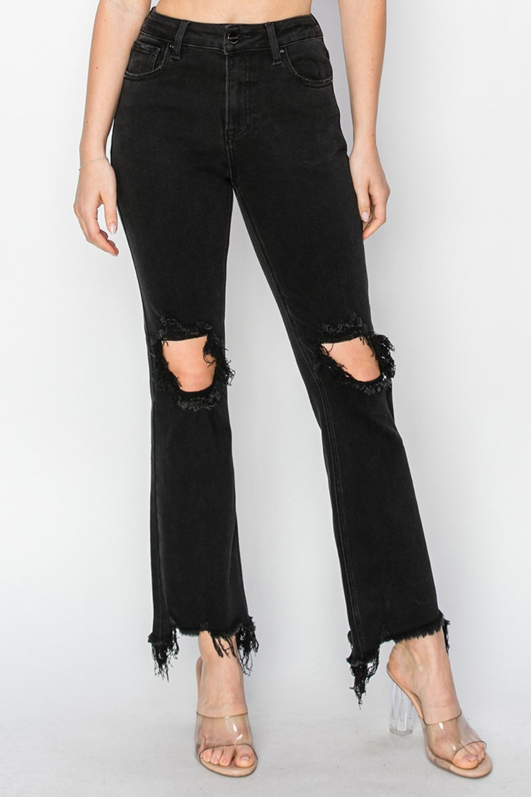 RISEN Full Size Distressed Raw Hem Jeans with Pockets - Camellia City Chicks