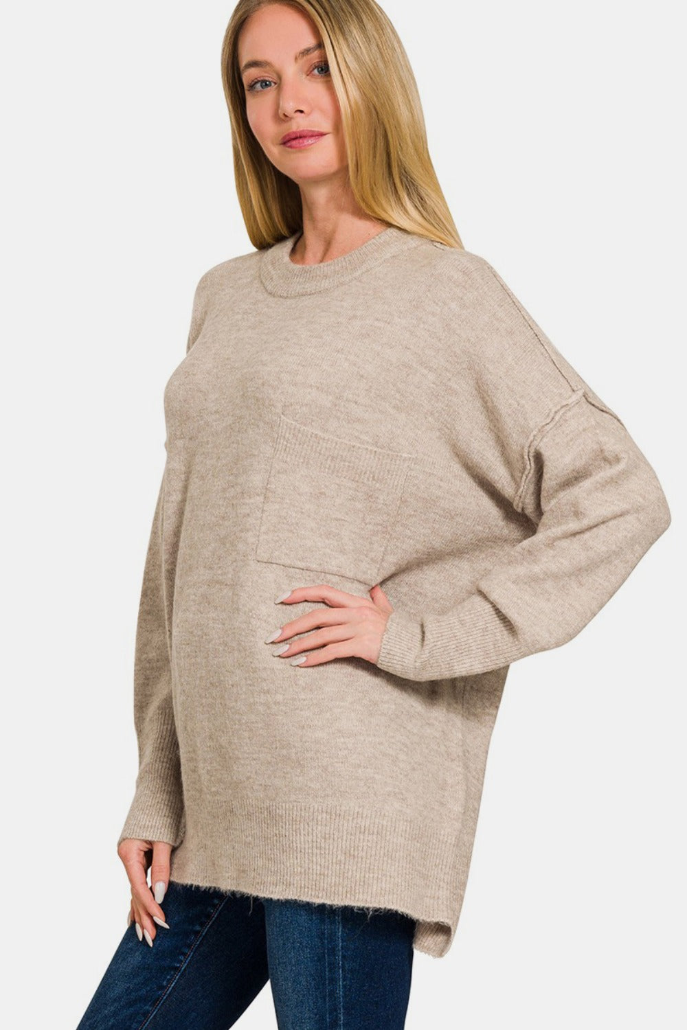 Zenana High-Low Hem Drop Shoulder Sweater - Camellia City Chicks