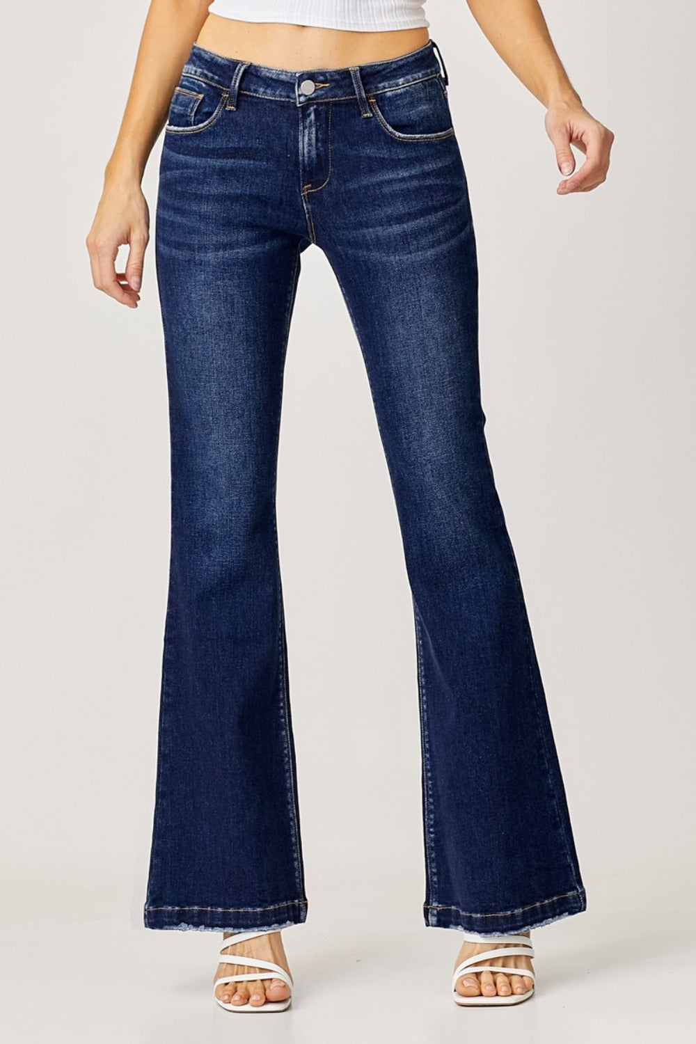 RISEN Full Size Low Rise Flare Jeans - Camellia City Chicks