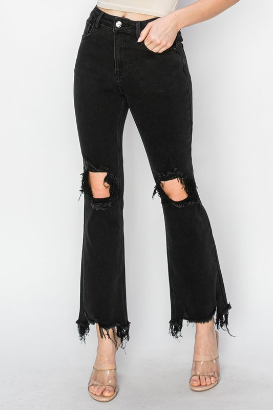 RISEN Full Size Distressed Raw Hem Jeans with Pockets - Camellia City Chicks