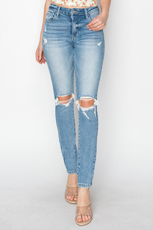 Risen Full Size High Rise Knee Distressed Skinny Jeans - Camellia City Chicks