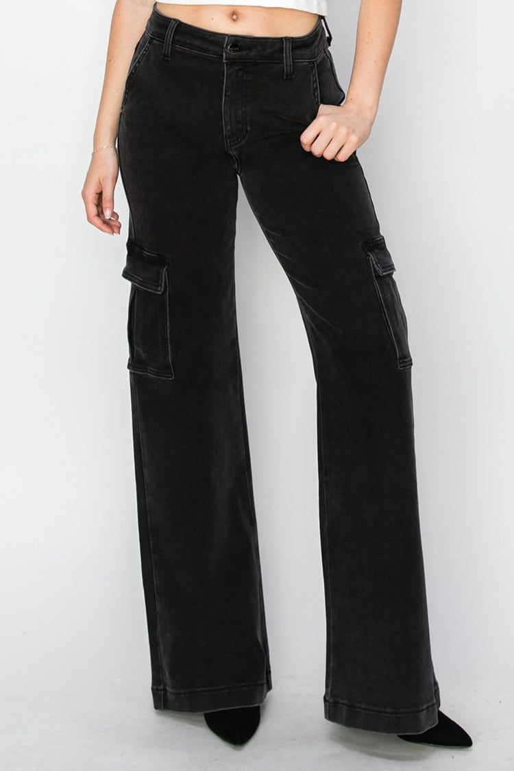 Risen Full Size High Rise Wide Leg Cargo Jeans - Camellia City Chicks