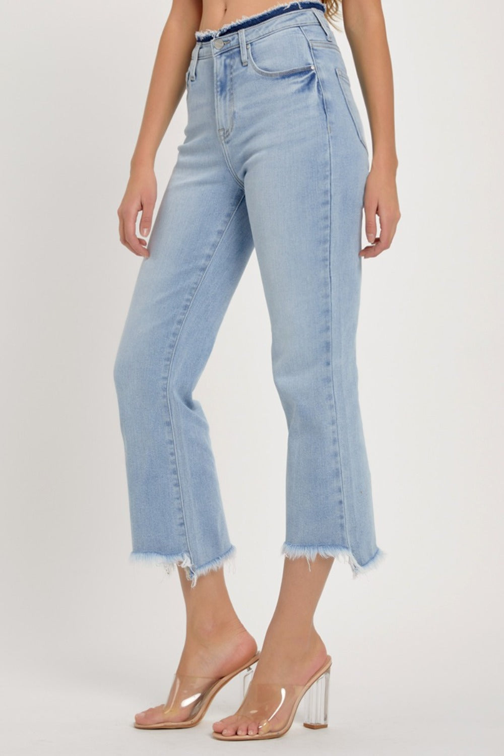 RISEN Full Size High Rise Raw Edge Crop Jeans - Camellia City Chicks